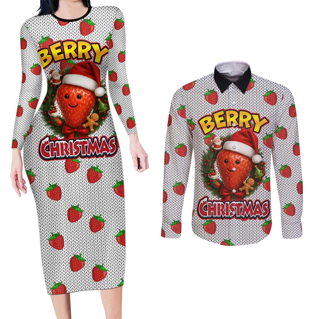 Berry ChristmasYall Christmas Couples Matching Long Sleeve Bodycon Dress and Long Sleeve Button Shirt Xmas Holiday Patterns - Wonder Print Shop