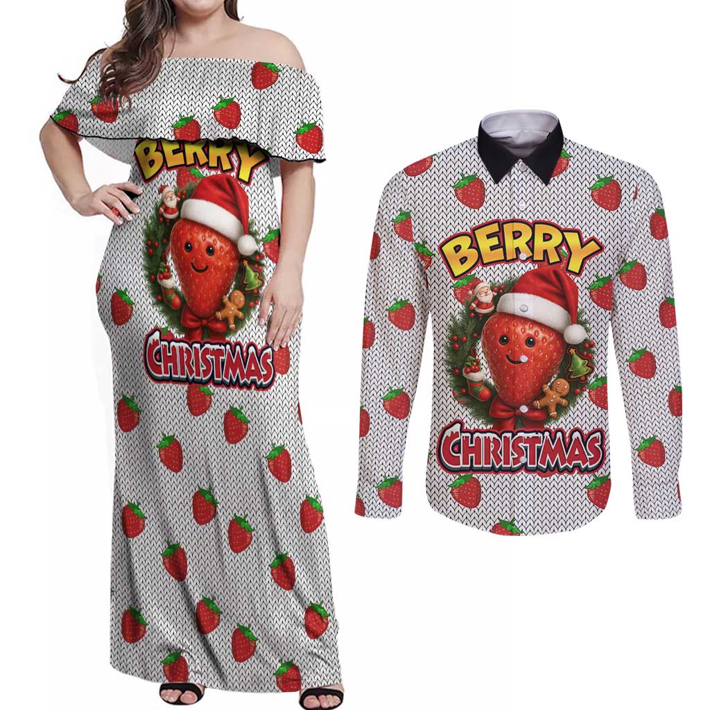 Berry ChristmasYall Christmas Couples Matching Off Shoulder Maxi Dress and Long Sleeve Button Shirt Xmas Holiday Patterns - Wonder Print Shop