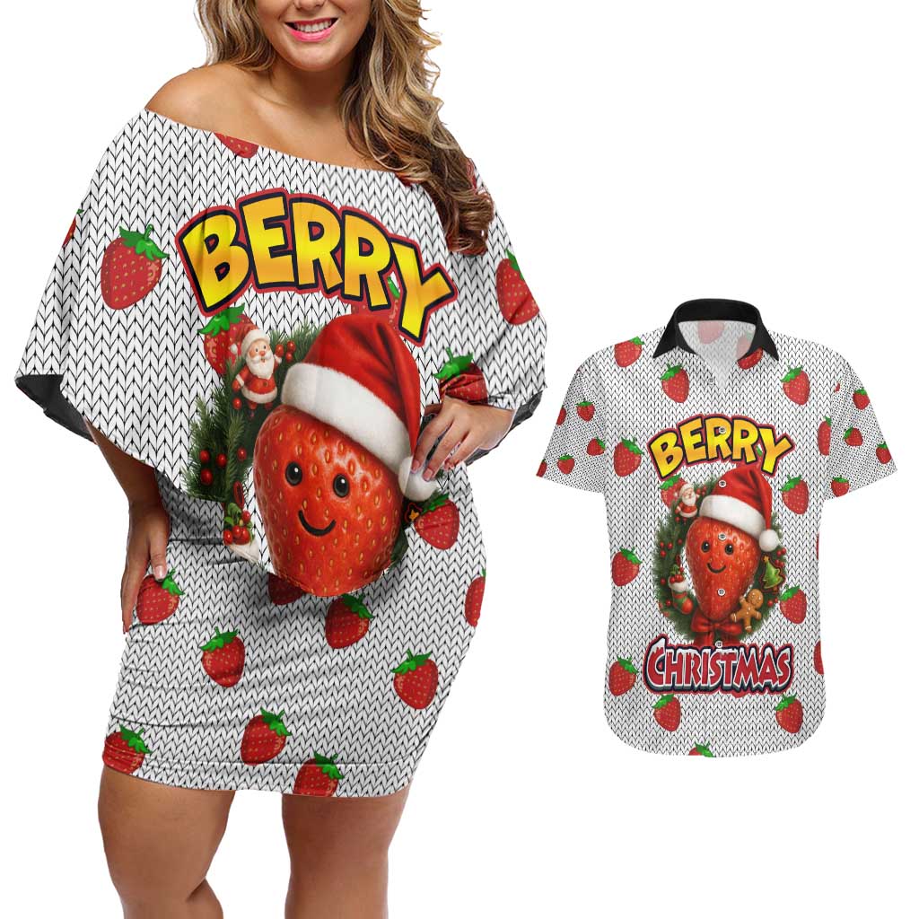 Berry ChristmasYall Christmas Couples Matching Off Shoulder Short Dress and Hawaiian Shirt Xmas Holiday Patterns - Wonder Print Shop