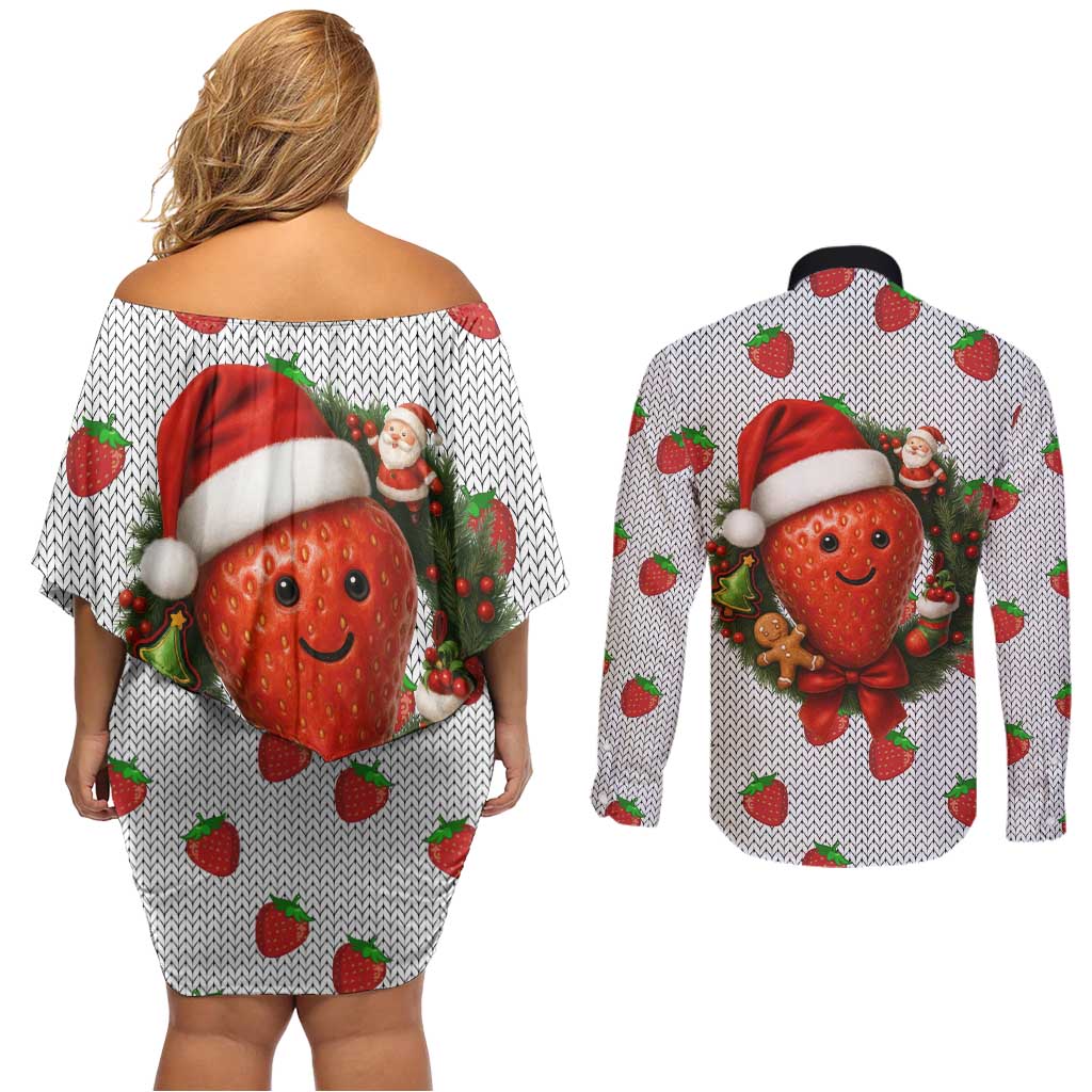 Berry ChristmasYall Christmas Couples Matching Off Shoulder Short Dress and Long Sleeve Button Shirt Xmas Holiday Patterns - Wonder Print Shop