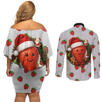 Berry ChristmasYall Christmas Couples Matching Off Shoulder Short Dress and Long Sleeve Button Shirt Xmas Holiday Patterns - Wonder Print Shop