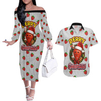Berry ChristmasYall Christmas Couples Matching Off The Shoulder Long Sleeve Dress and Hawaiian Shirt Xmas Holiday Patterns - Wonder Print Shop