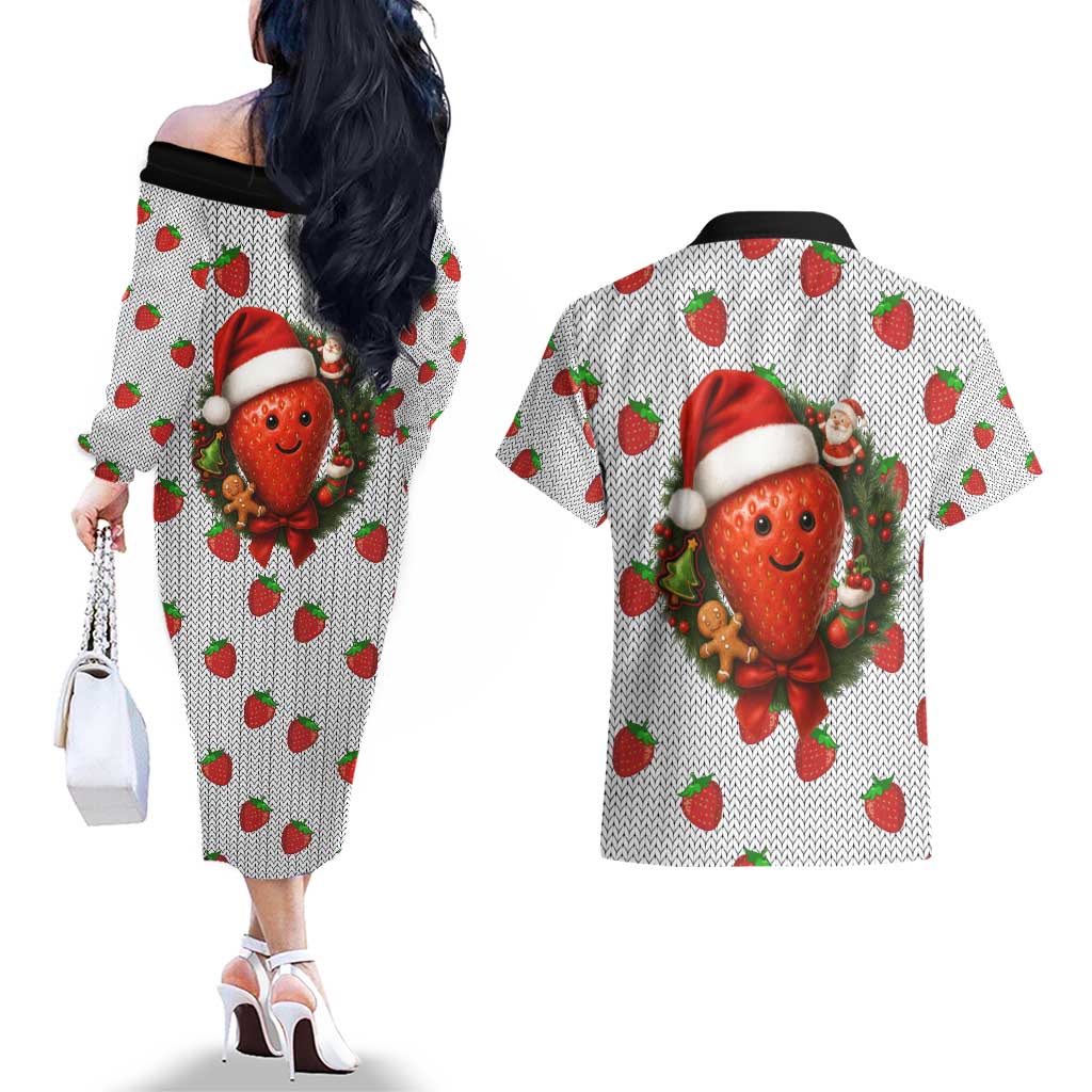 Berry ChristmasYall Christmas Couples Matching Off The Shoulder Long Sleeve Dress and Hawaiian Shirt Xmas Holiday Patterns - Wonder Print Shop