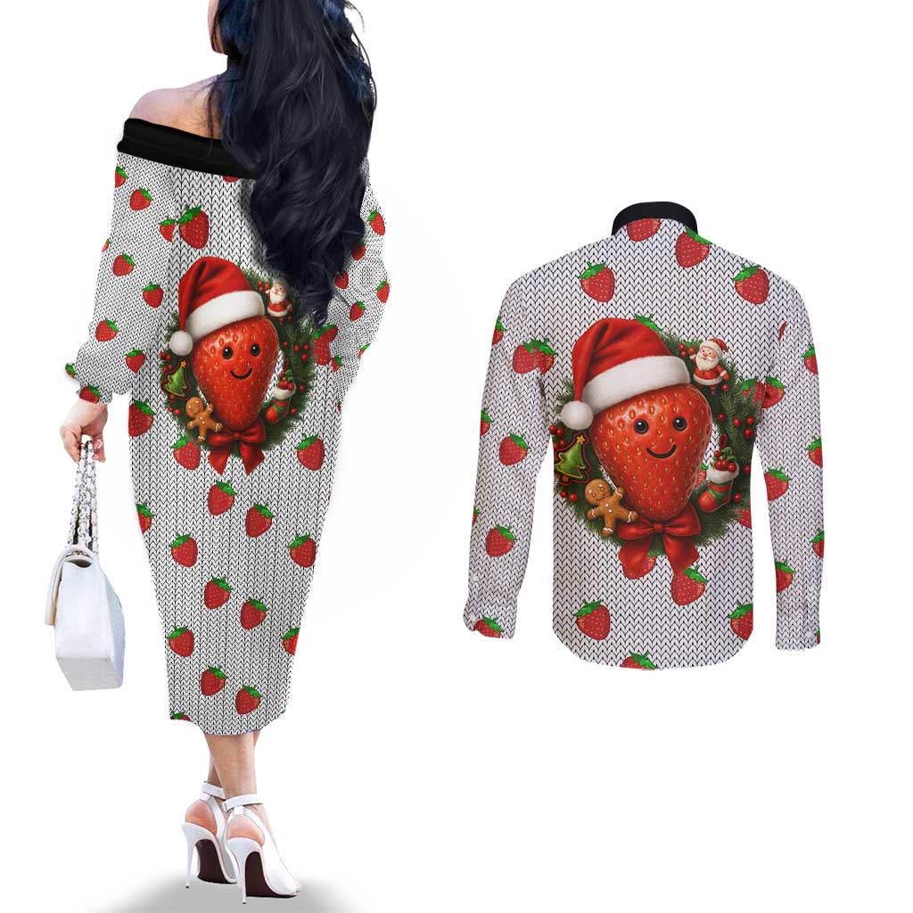 Berry ChristmasYall Christmas Couples Matching Off The Shoulder Long Sleeve Dress and Long Sleeve Button Shirt Xmas Holiday Patterns - Wonder Print Shop
