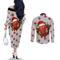 Berry ChristmasYall Christmas Couples Matching Off The Shoulder Long Sleeve Dress and Long Sleeve Button Shirt Xmas Holiday Patterns - Wonder Print Shop