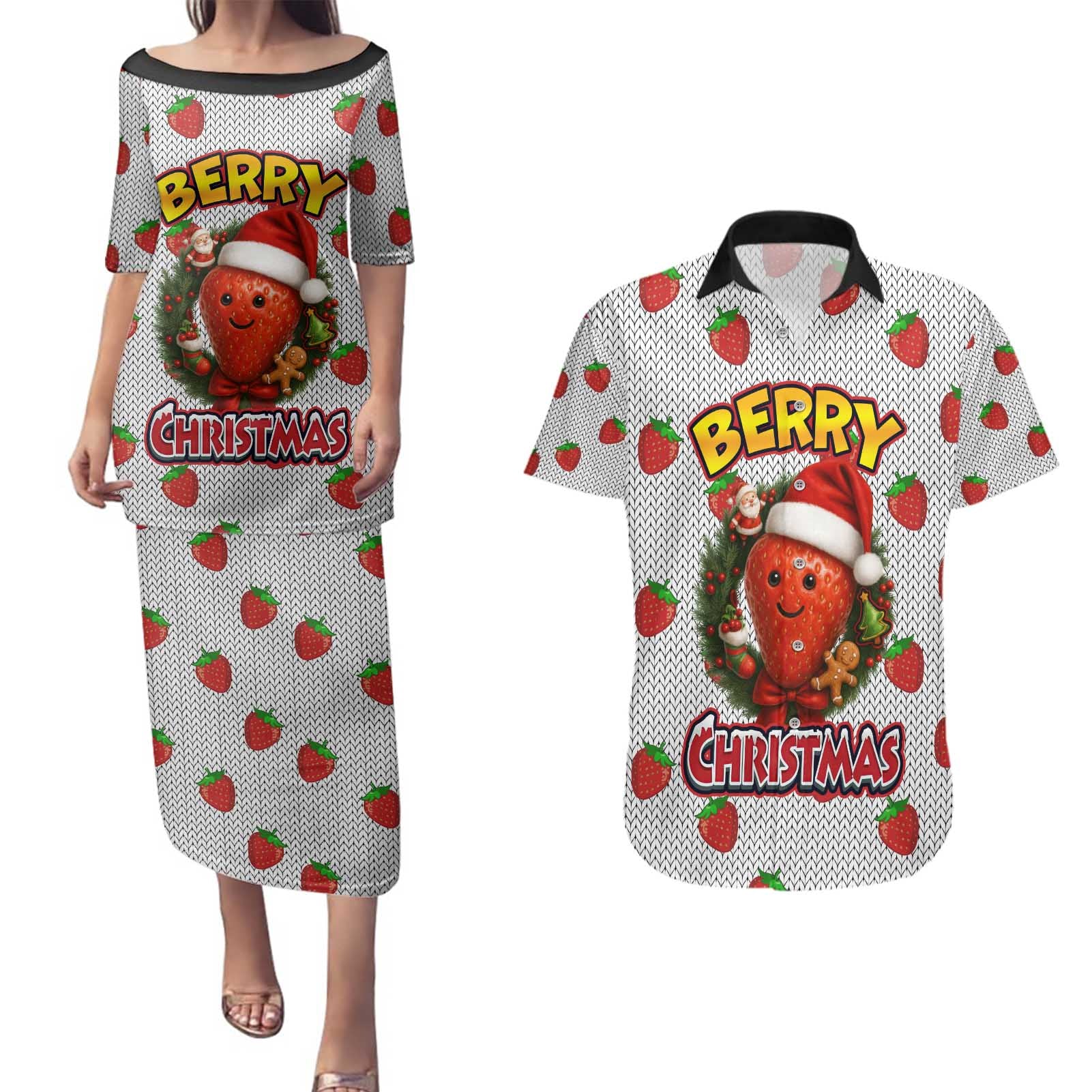 Berry ChristmasYall Christmas Couples Matching Puletasi and Hawaiian Shirt Xmas Holiday Patterns - Wonder Print Shop