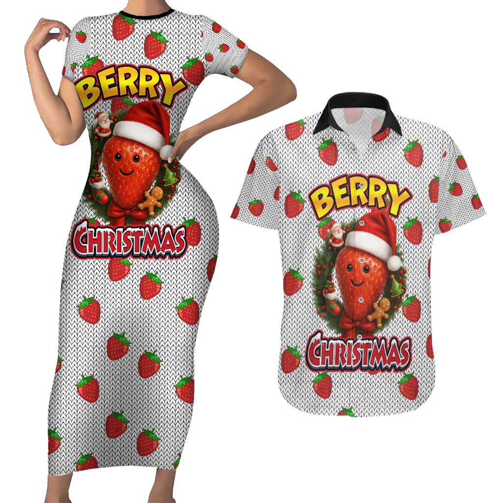 Berry ChristmasYall Christmas Couples Matching Short Sleeve Bodycon Dress and Hawaiian Shirt Xmas Holiday Patterns - Wonder Print Shop