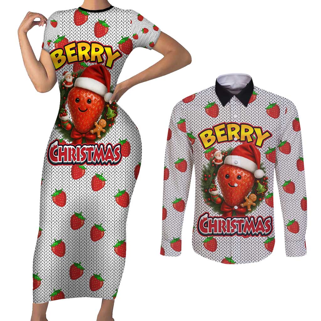 Berry ChristmasYall Christmas Couples Matching Short Sleeve Bodycon Dress and Long Sleeve Button Shirt Xmas Holiday Patterns - Wonder Print Shop