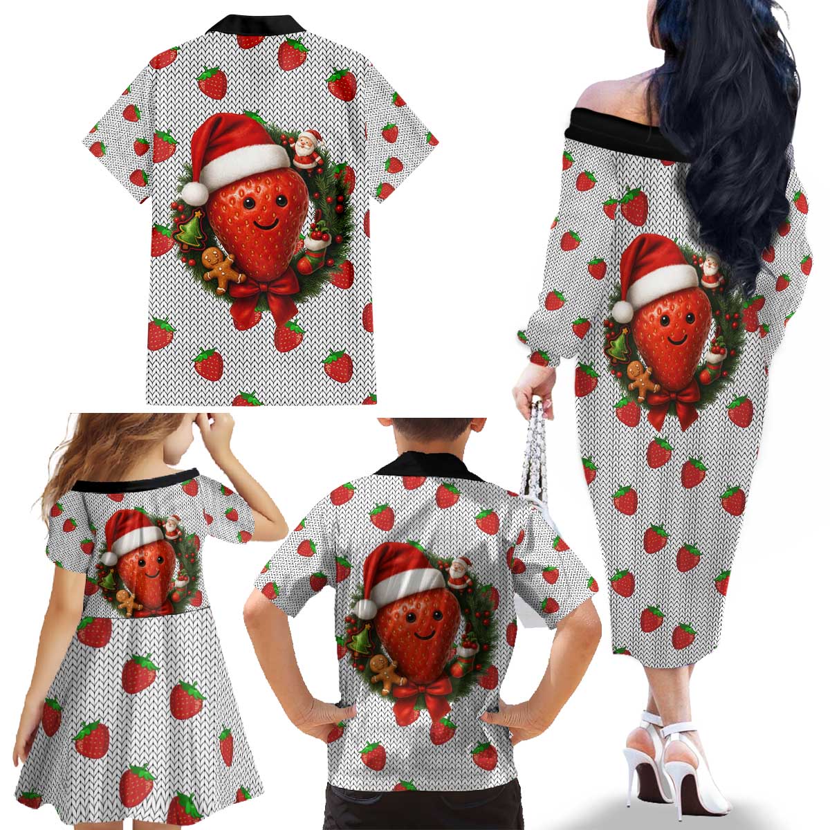 Berry ChristmasYall Christmas Family Matching Off The Shoulder Long Sleeve Dress and Hawaiian Shirt Xmas Holiday Patterns - Wonder Print Shop