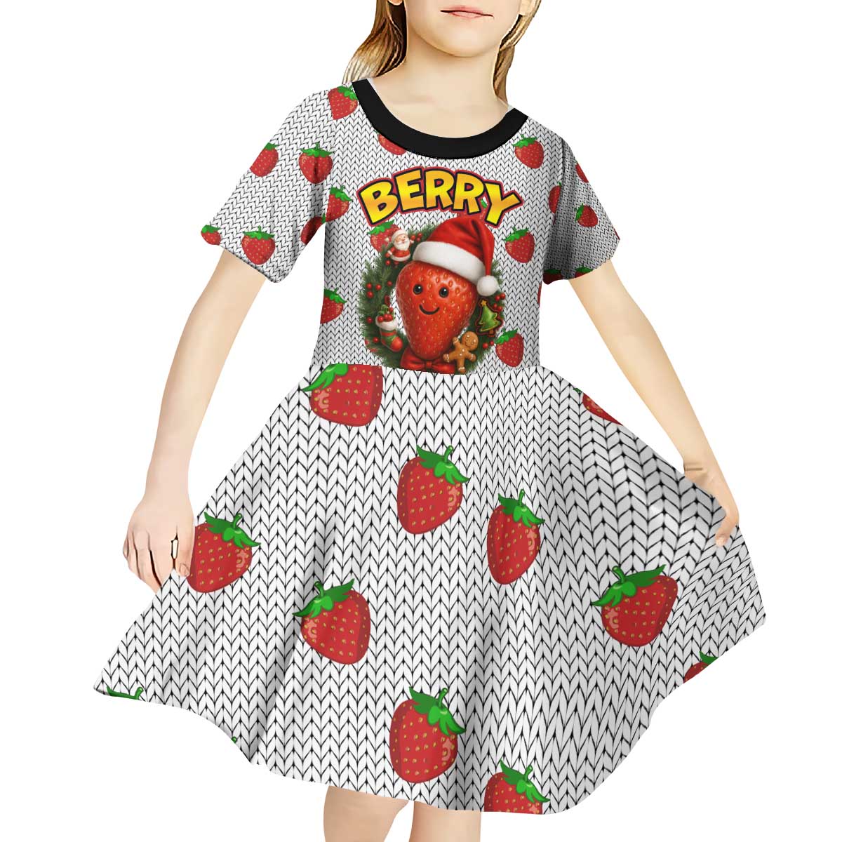 Berry ChristmasYall Christmas Kid Short Sleeve Dress Xmas Holiday Patterns - Wonder Print Shop