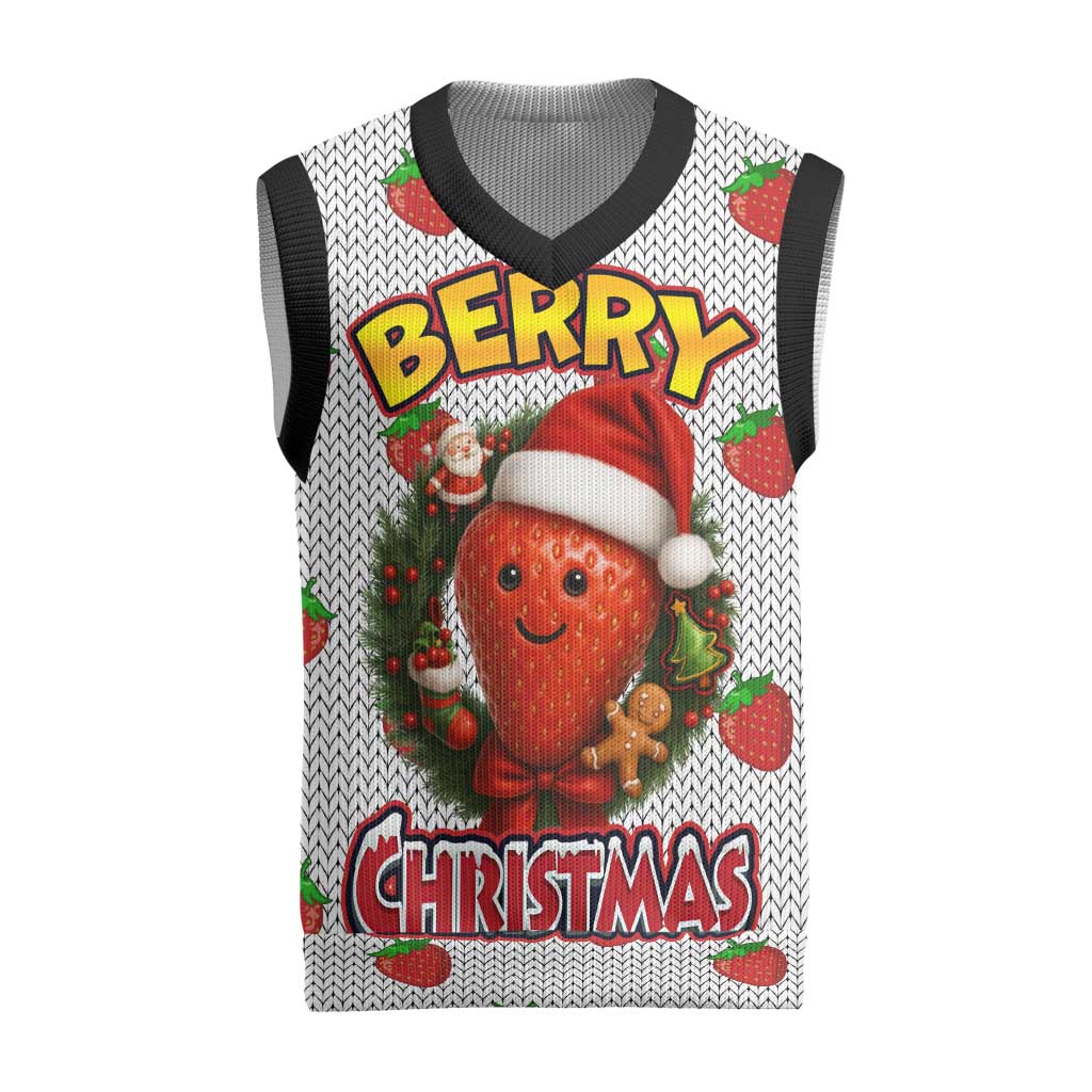 Berry ChristmasYall Christmas Knitted V-Neck Vest Xmas Holiday Patterns - Wonder Print Shop