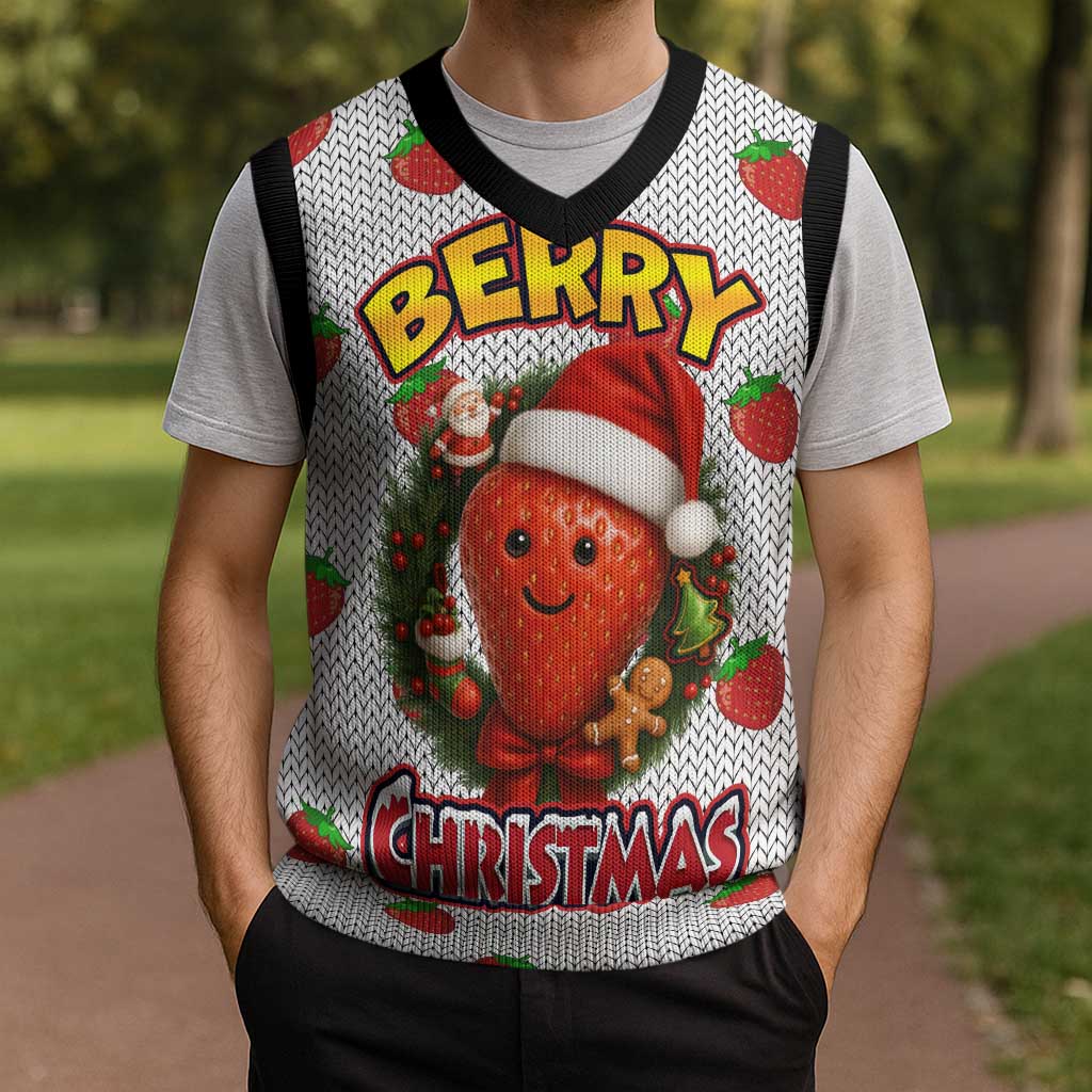 Berry ChristmasYall Christmas Knitted V-Neck Vest Xmas Holiday Patterns - Wonder Print Shop