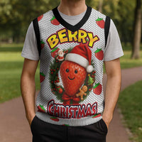 Berry ChristmasYall Christmas Knitted V-Neck Vest Xmas Holiday Patterns - Wonder Print Shop