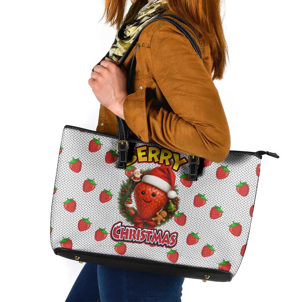 Berry ChristmasYall Christmas Leather Tote Bag Xmas Holiday Patterns - Wonder Print Shop