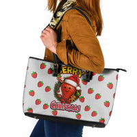 Berry ChristmasYall Christmas Leather Tote Bag Xmas Holiday Patterns - Wonder Print Shop