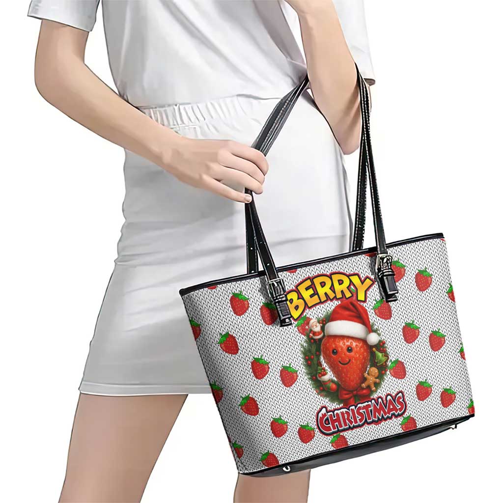 Berry ChristmasYall Christmas Leather Tote Bag Xmas Holiday Patterns - Wonder Print Shop