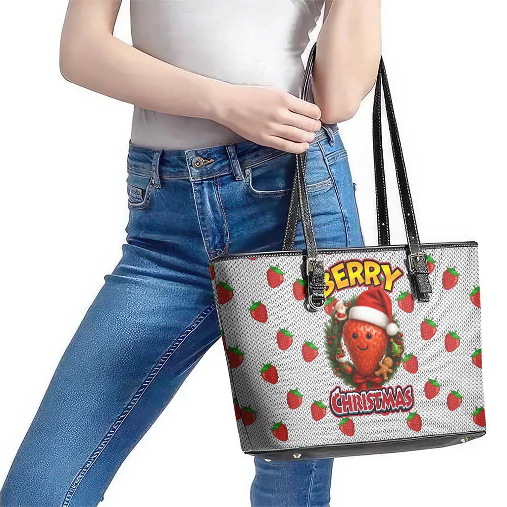 Berry ChristmasYall Christmas Leather Tote Bag Xmas Holiday Patterns - Wonder Print Shop