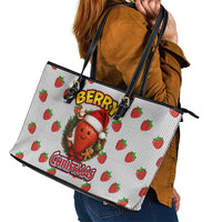Berry ChristmasYall Christmas Leather Tote Bag Xmas Holiday Patterns - Wonder Print Shop
