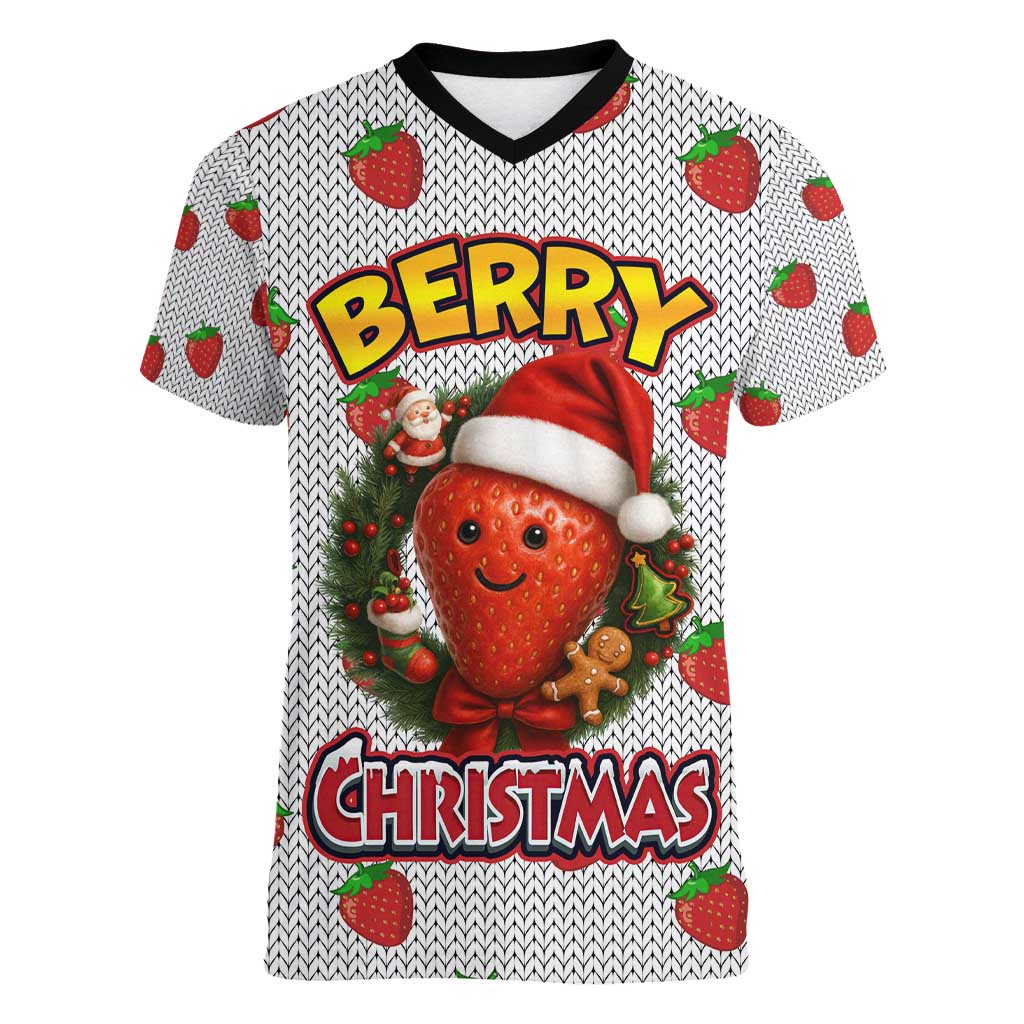 Berry ChristmasYall Christmas Women V-Neck T-Shirt Xmas Holiday Patterns - Wonder Print Shop