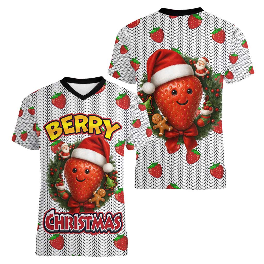 Berry ChristmasYall Christmas Women V-Neck T-Shirt Xmas Holiday Patterns - Wonder Print Shop