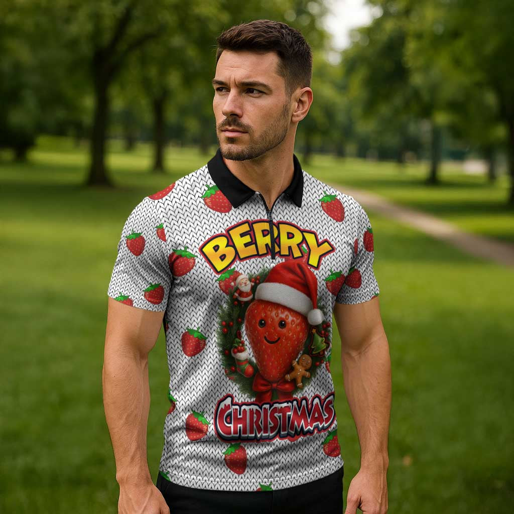 Berry ChristmasYall Christmas Zipper Polo Shirt Xmas Holiday Patterns - Wonder Print Shop