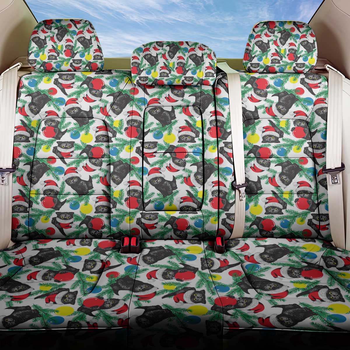 Black Cat Christmas Christmas Back Car Seat Cover Xmas Holiday Patterns - Wonder Print Shop