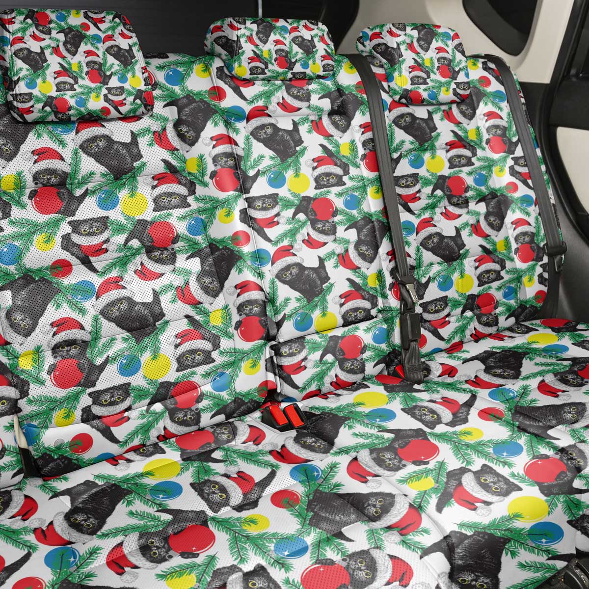 Black Cat Christmas Christmas Back Car Seat Cover Xmas Holiday Patterns - Wonder Print Shop