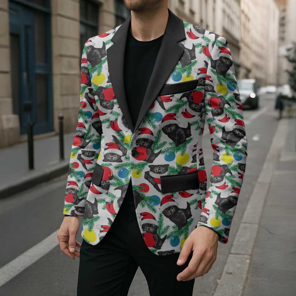 Black Cat Christmas Christmas Blazer Xmas Holiday Patterns - Wonder Print Shop