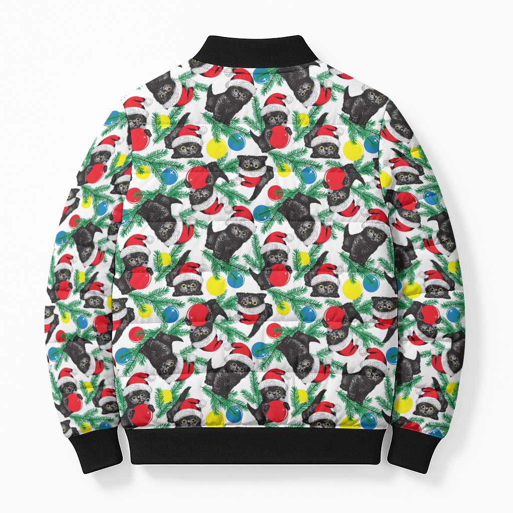 Black Cat Christmas Christmas Bomber Puffer Jacket Xmas Holiday Patterns - Wonder Print Shop