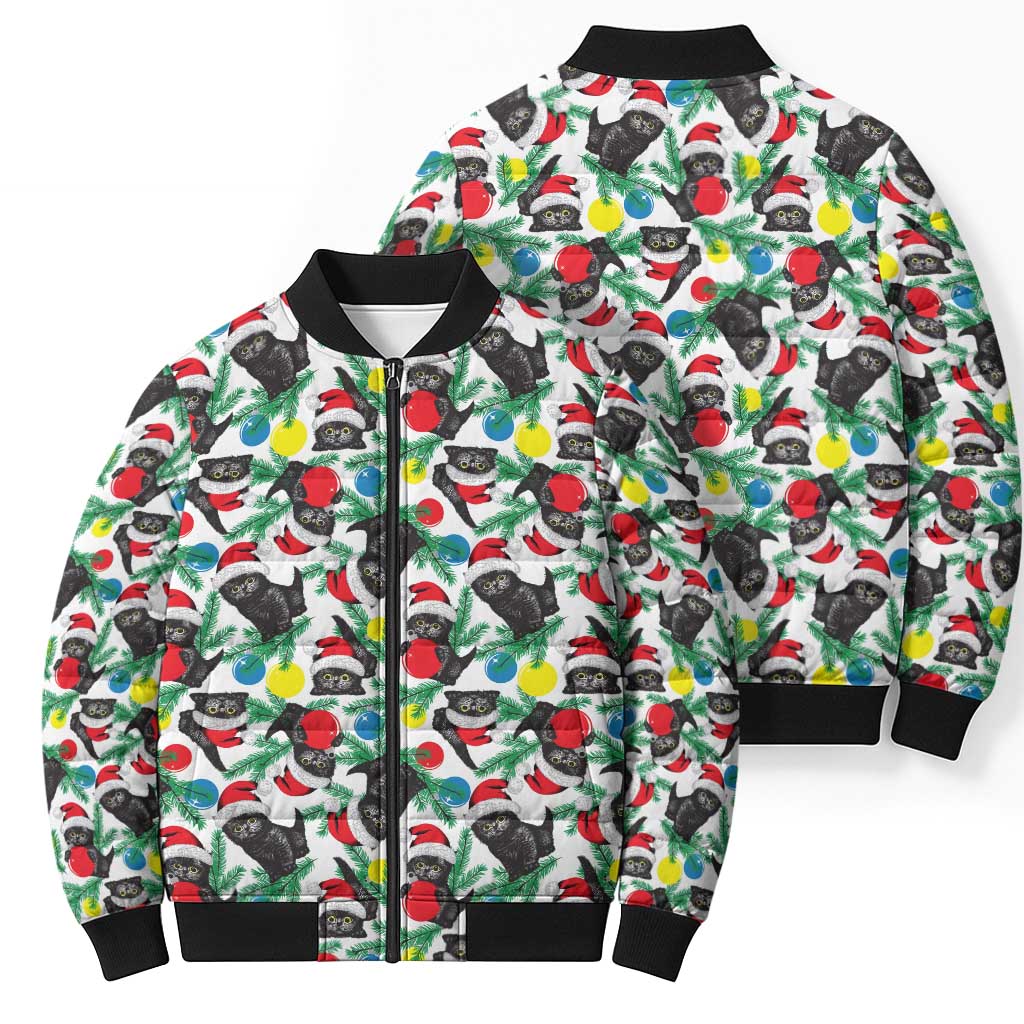 Black Cat Christmas Christmas Bomber Puffer Jacket Xmas Holiday Patterns - Wonder Print Shop