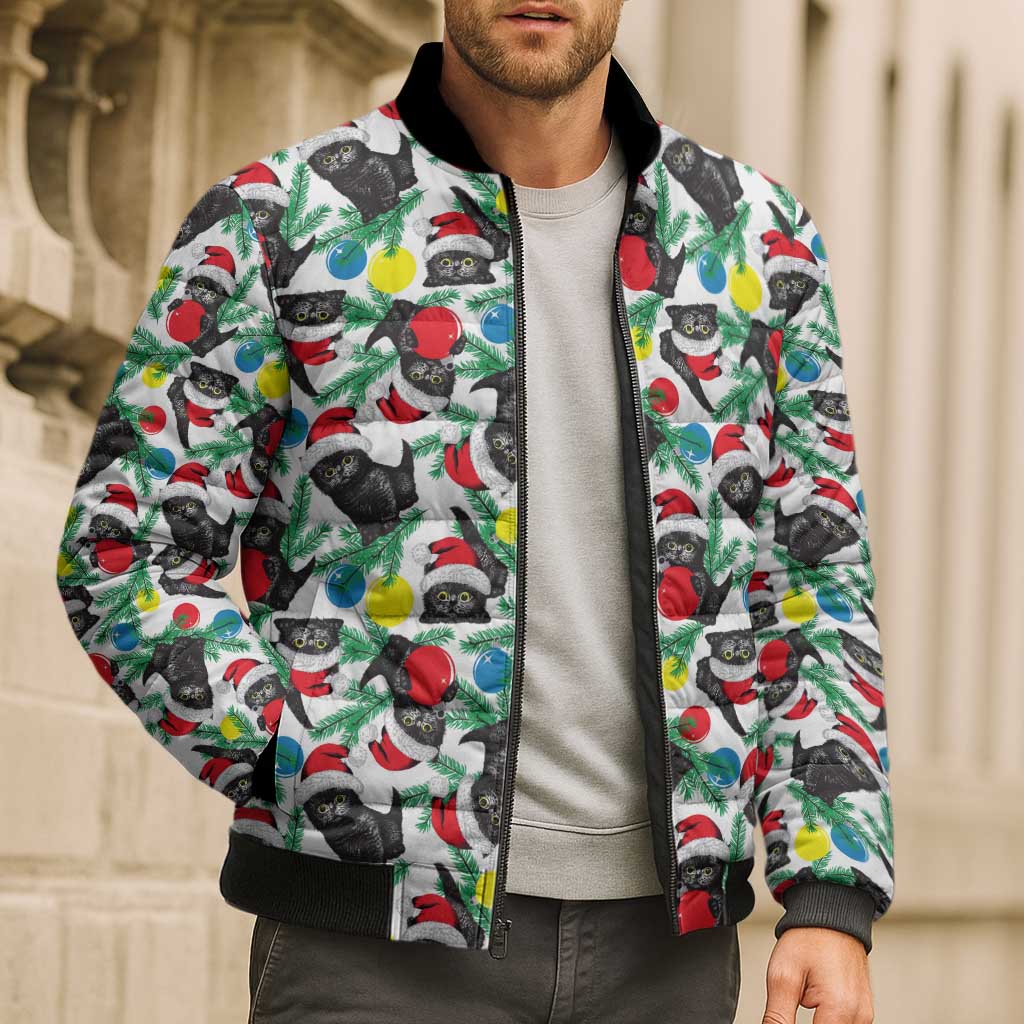 Black Cat Christmas Christmas Bomber Puffer Jacket Xmas Holiday Patterns - Wonder Print Shop