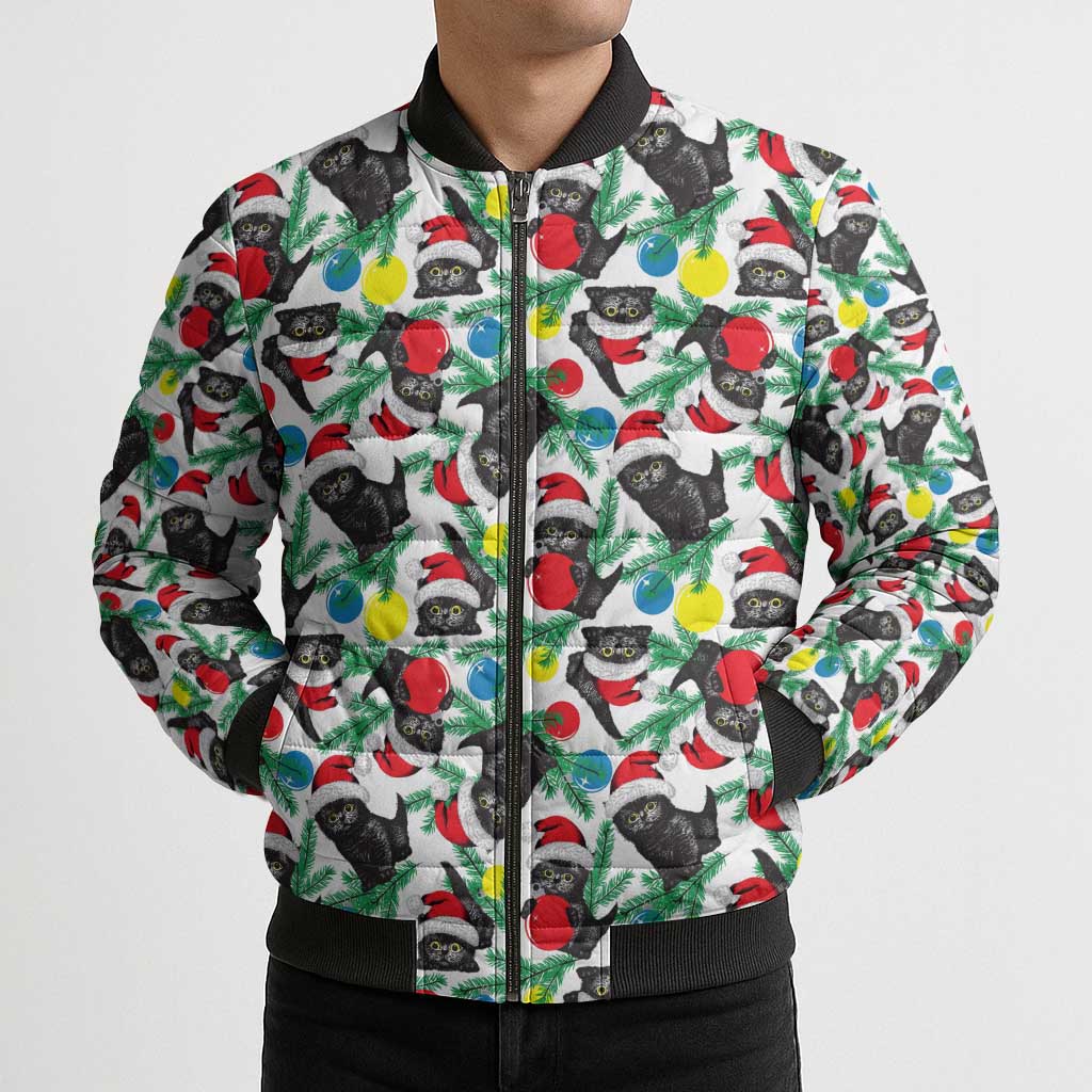 Black Cat Christmas Christmas Bomber Puffer Jacket Xmas Holiday Patterns - Wonder Print Shop