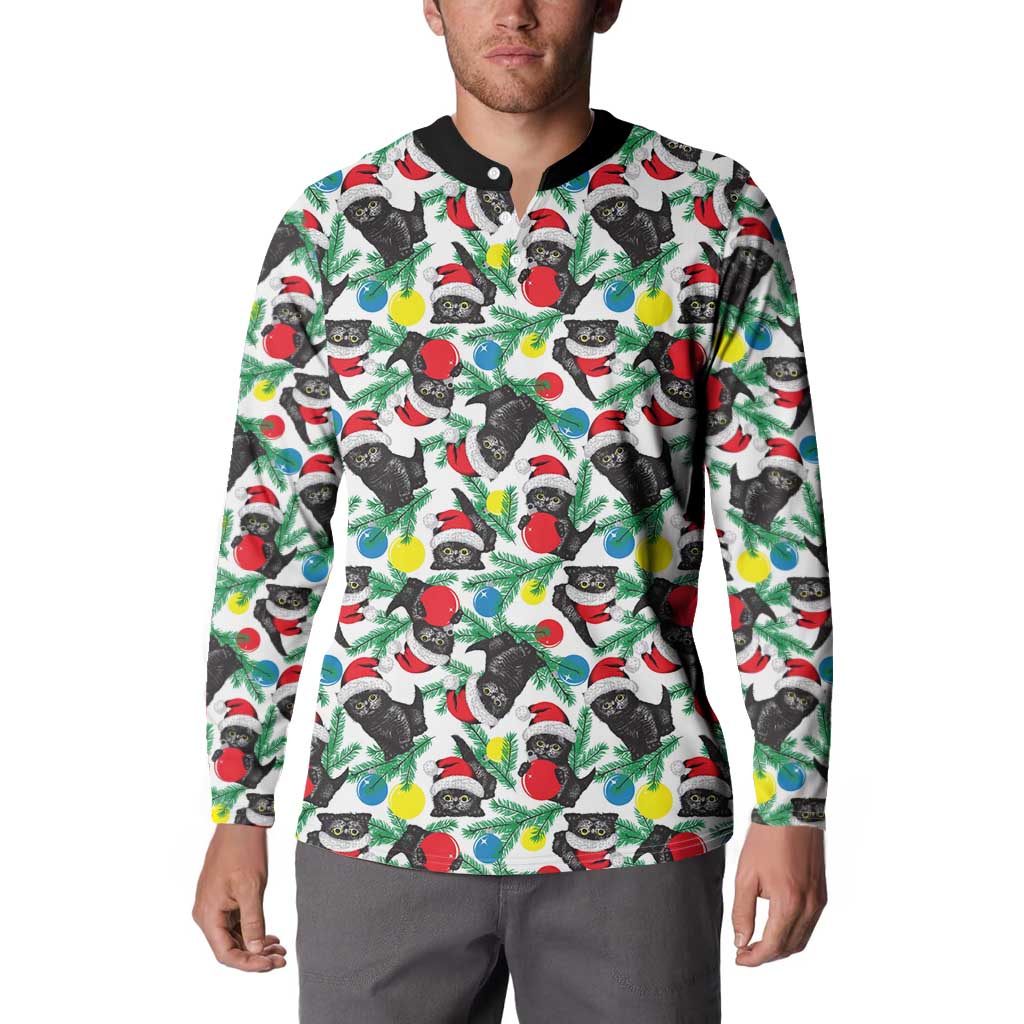 Black Cat Christmas Christmas Button Sweatshirt Xmas Holiday Patterns - Wonder Print Shop