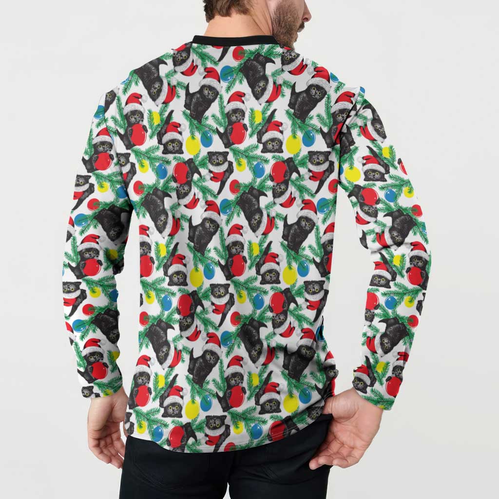Black Cat Christmas Christmas Button Sweatshirt Xmas Holiday Patterns - Wonder Print Shop