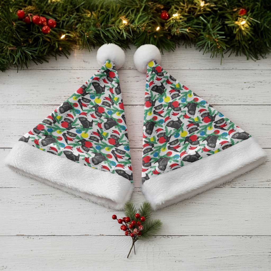 Black Cat Christmas Christmas Santa Hat Xmas Holiday Patterns - Wonder Print Shop