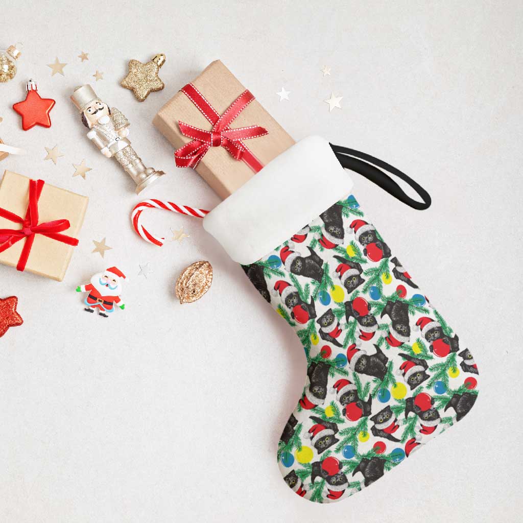 Black Cat Christmas Christmas Stocking Xmas Holiday Patterns - Wonder Print Shop