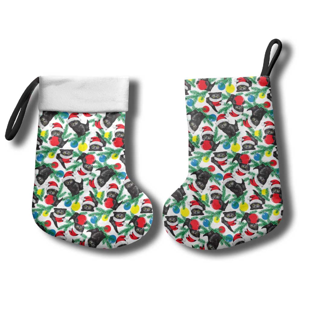 Black Cat Christmas Christmas Stocking Xmas Holiday Patterns - Wonder Print Shop