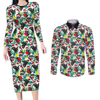 Black Cat Christmas Christmas Couples Matching Long Sleeve Bodycon Dress and Long Sleeve Button Shirt Xmas Holiday Patterns - Wonder Print Shop