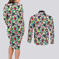 Black Cat Christmas Christmas Couples Matching Long Sleeve Bodycon Dress and Long Sleeve Button Shirt Xmas Holiday Patterns - Wonder Print Shop