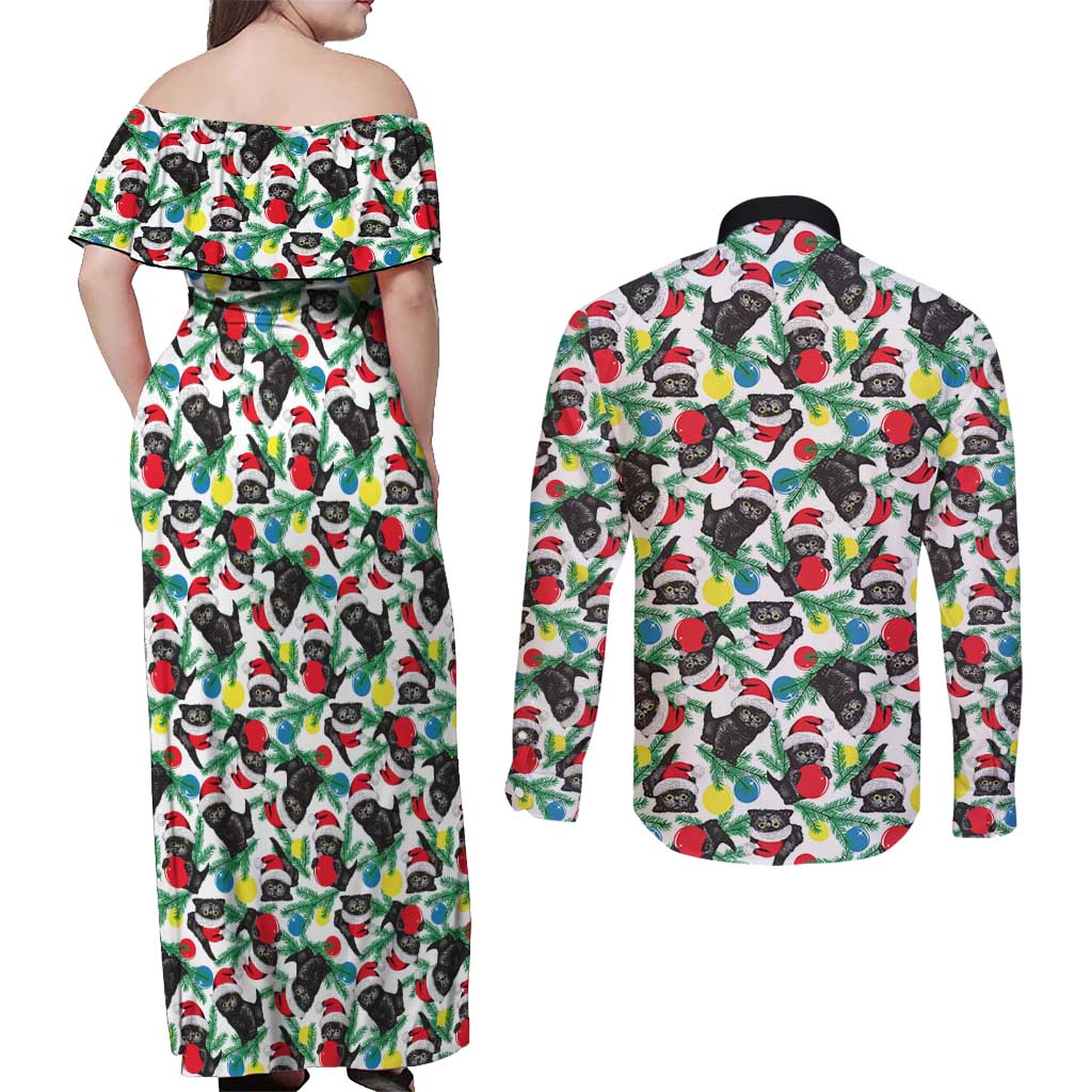 Black Cat Christmas Christmas Couples Matching Off Shoulder Maxi Dress and Long Sleeve Button Shirt Xmas Holiday Patterns - Wonder Print Shop