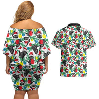 Black Cat Christmas Christmas Couples Matching Off Shoulder Short Dress and Hawaiian Shirt Xmas Holiday Patterns - Wonder Print Shop