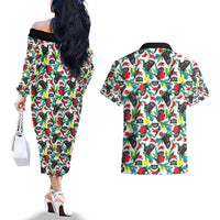 Black Cat Christmas Christmas Couples Matching Off The Shoulder Long Sleeve Dress and Hawaiian Shirt Xmas Holiday Patterns - Wonder Print Shop