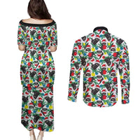 Black Cat Christmas Christmas Couples Matching Puletasi and Long Sleeve Button Shirt Xmas Holiday Patterns - Wonder Print Shop
