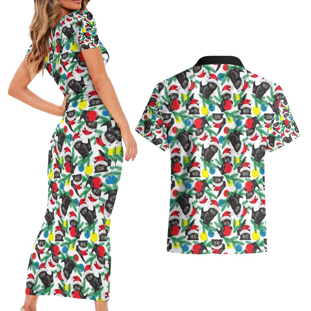 Black Cat Christmas Christmas Couples Matching Short Sleeve Bodycon Dress and Hawaiian Shirt Xmas Holiday Patterns - Wonder Print Shop