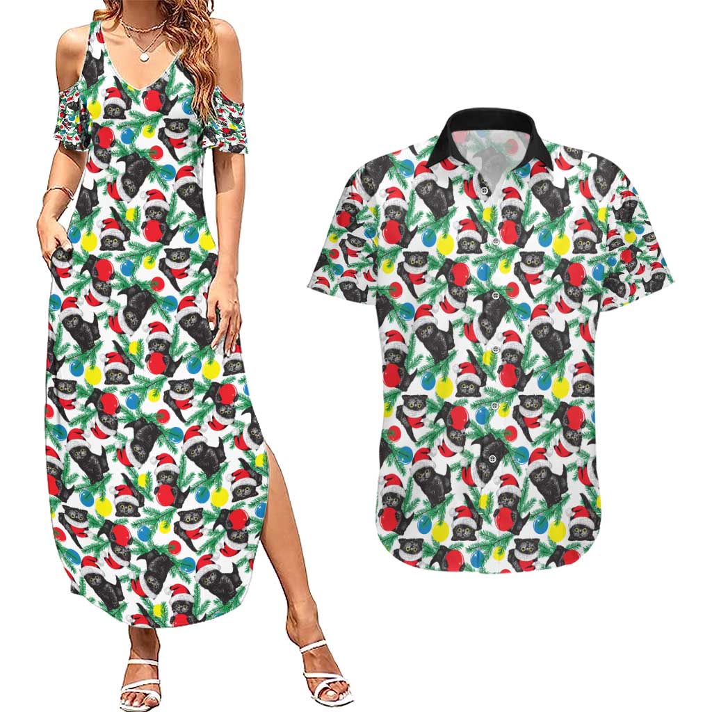 Black Cat Christmas Christmas Couples Matching Summer Maxi Dress and Hawaiian Shirt Xmas Holiday Patterns - Wonder Print Shop