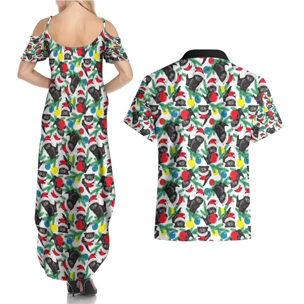 Black Cat Christmas Christmas Couples Matching Summer Maxi Dress and Hawaiian Shirt Xmas Holiday Patterns - Wonder Print Shop