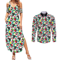 Black Cat Christmas Christmas Couples Matching Summer Maxi Dress and Long Sleeve Button Shirt Xmas Holiday Patterns - Wonder Print Shop