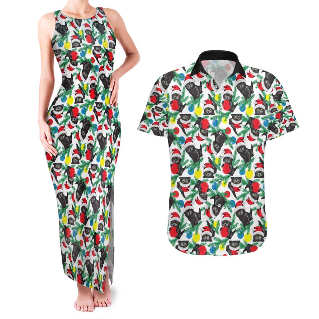 Black Cat Christmas Christmas Couples Matching Tank Maxi Dress and Hawaiian Shirt Xmas Holiday Patterns - Wonder Print Shop