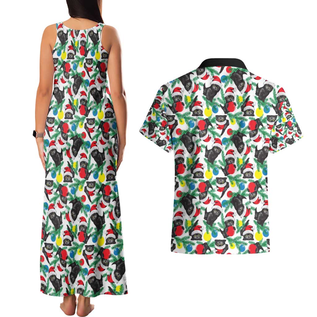 Black Cat Christmas Christmas Couples Matching Tank Maxi Dress and Hawaiian Shirt Xmas Holiday Patterns - Wonder Print Shop