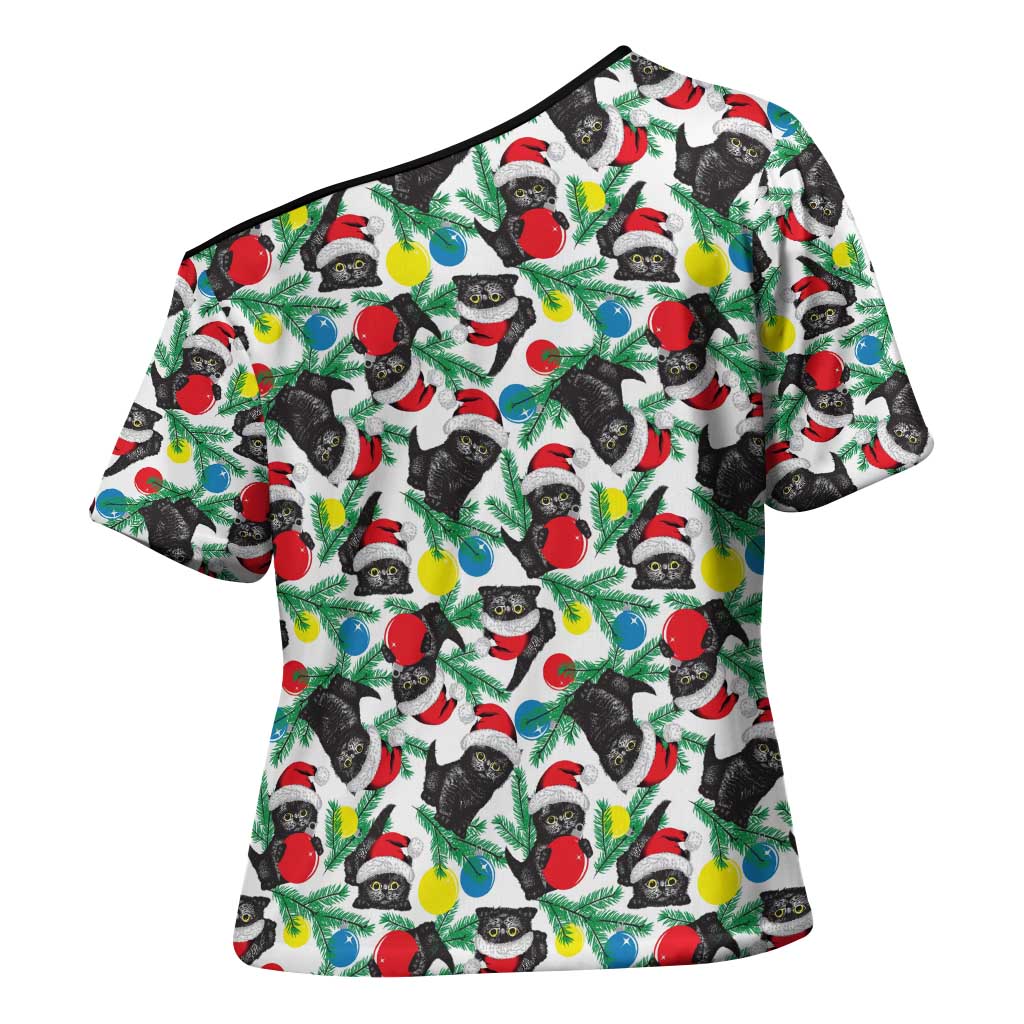 Black Cat Christmas Christmas Cross Shoulder Shirt Xmas Holiday Patterns - Wonder Print Shop